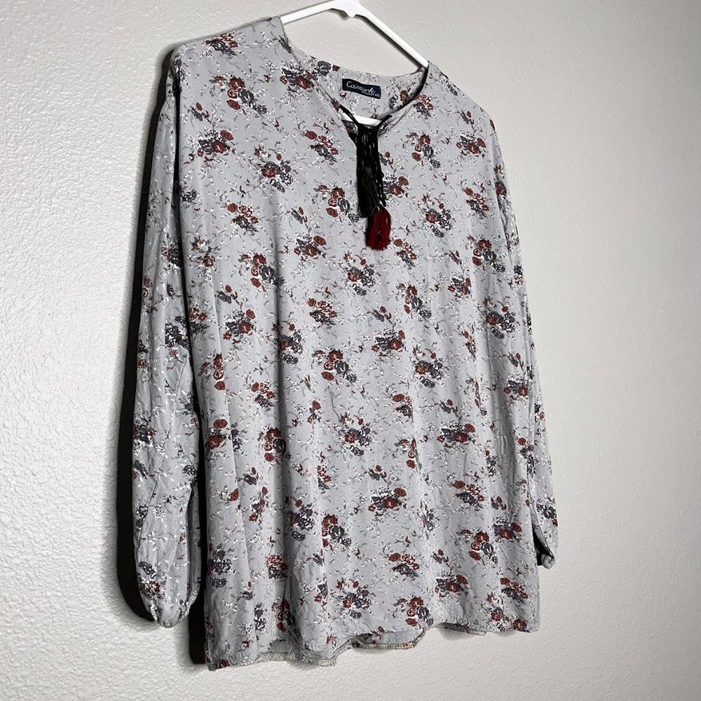 Canturk Gray Tunic Floral‎ Tassels Size XXL